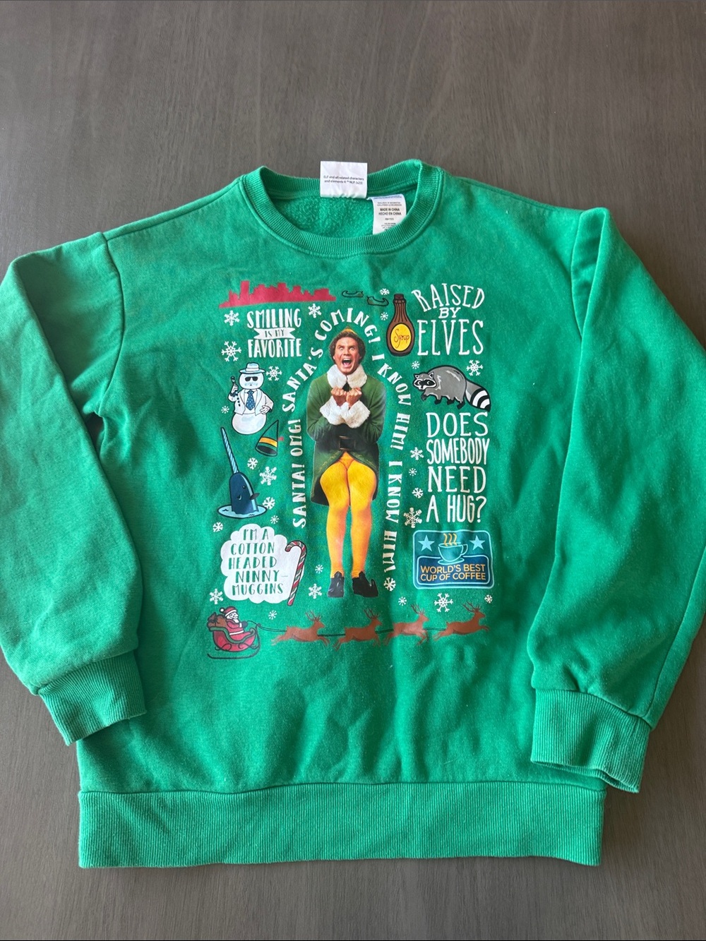 ELF Green Holiday Sweatshirt with Multicolor Print